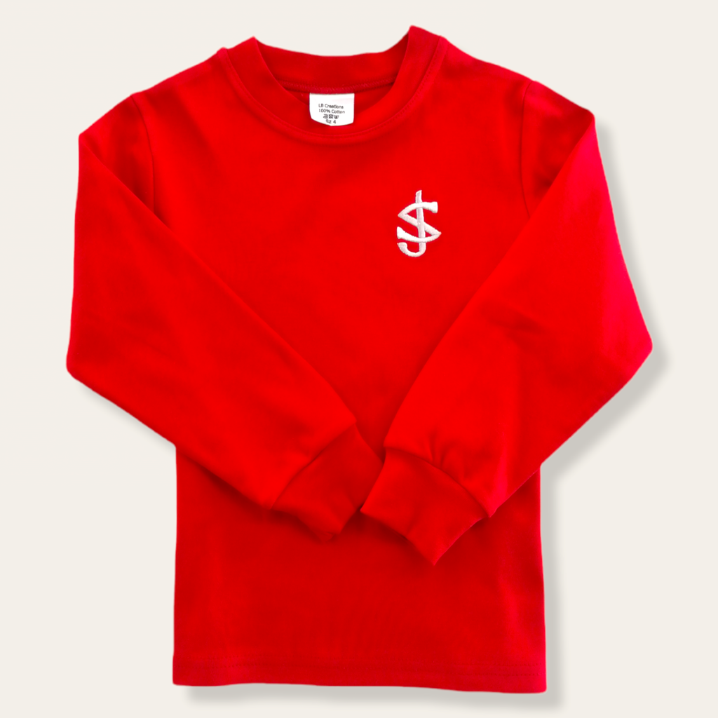 Red long sleeved t-shirt