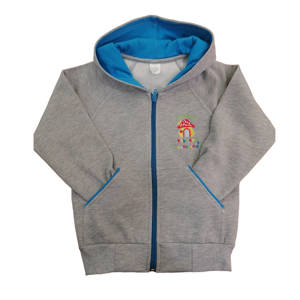 Hooded cardigan tyrquoise trimmigns