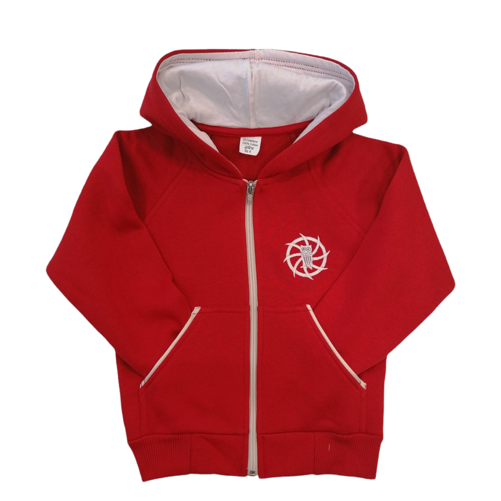 Κόκκινη ζακέτα με λευκές λεπτομέρειες 