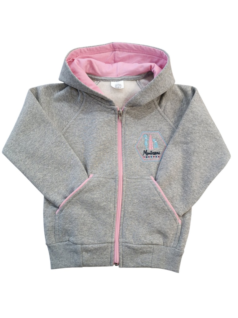 Γκρι ζακέτα με ροζ λεπτομέρειες 100% βαμβακερή