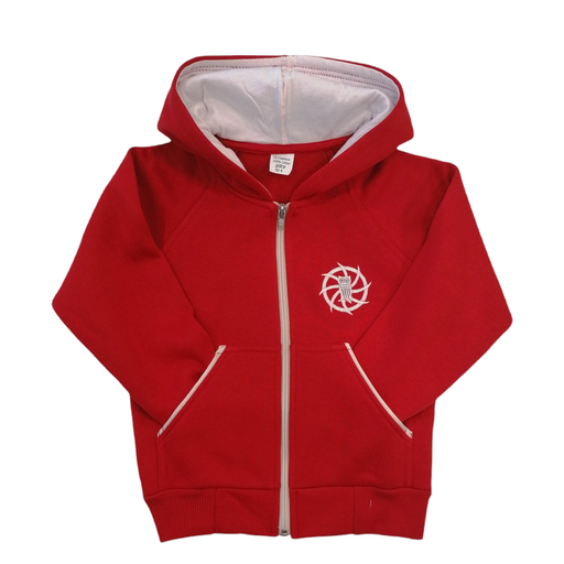 Red Hooded Cardigan with White Details