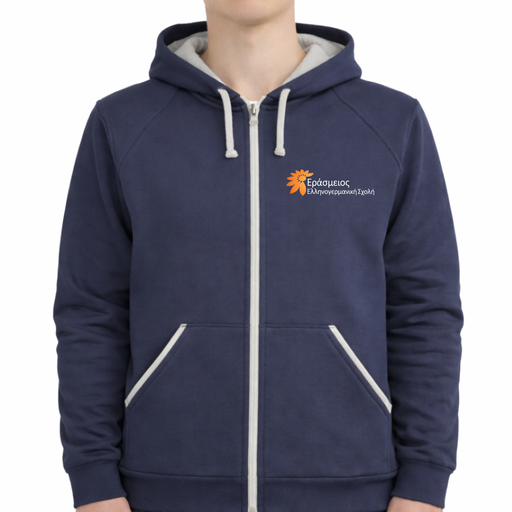 Unisex Blue Hooded Zip-Up Sweatshirt