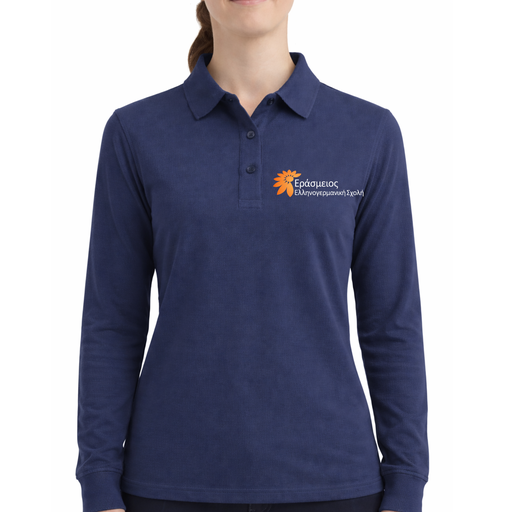 Women’s Long-Sleeve Blue Polo Shirt